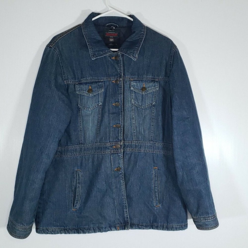 Faded Glory Women's Blue Denim Lined Jacket‎ Coat. Size Large 12/14. EUC